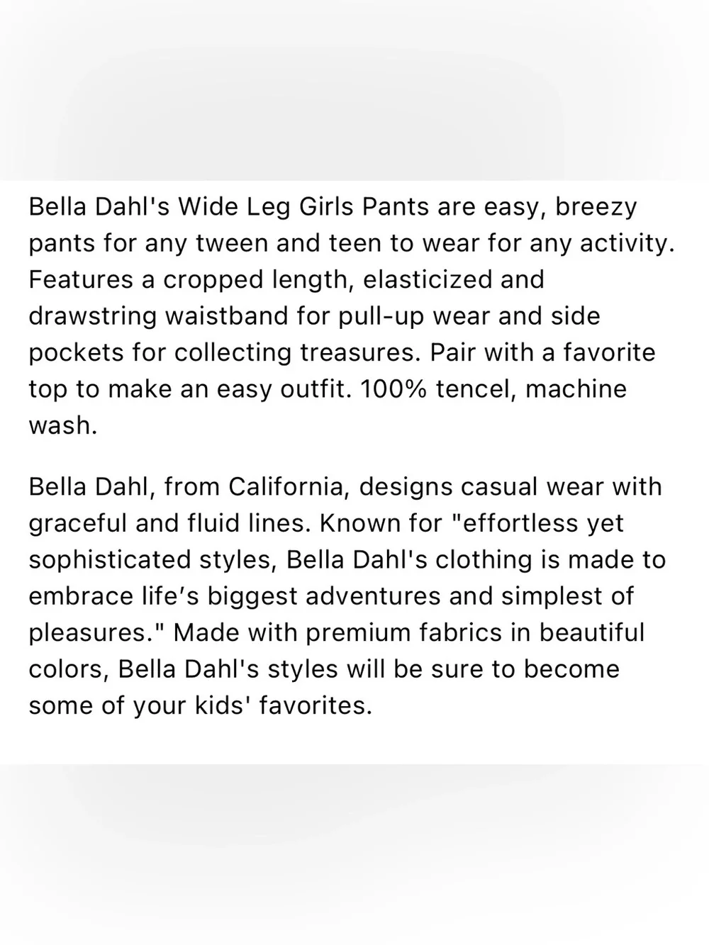 Bella Dahl Girls Light Blue Wide-Leg Pull-On Pants. Sz: 12
